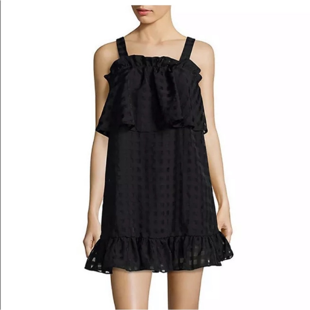 Parker Windowpane Black Ruffle Mini Dress